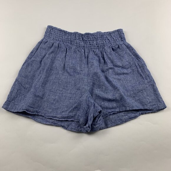 A New Day Blue Chambray Linen Blend Smocked Waist Pull On Shorts XS - Picture 1 of 5
